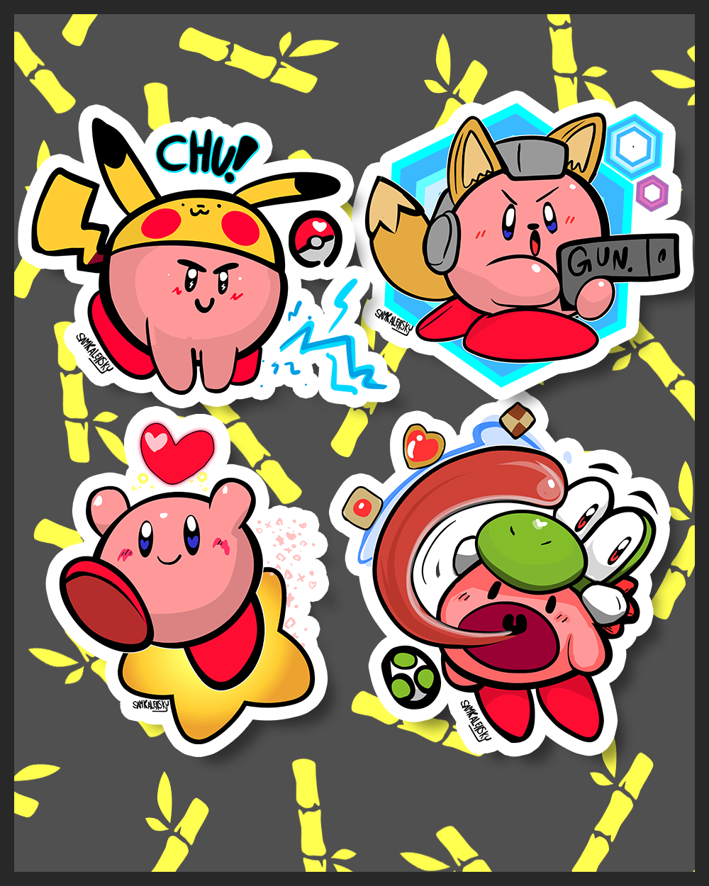 Pikachu, Fox, Kirby & Yoshi Sticker Bundle (4" each)