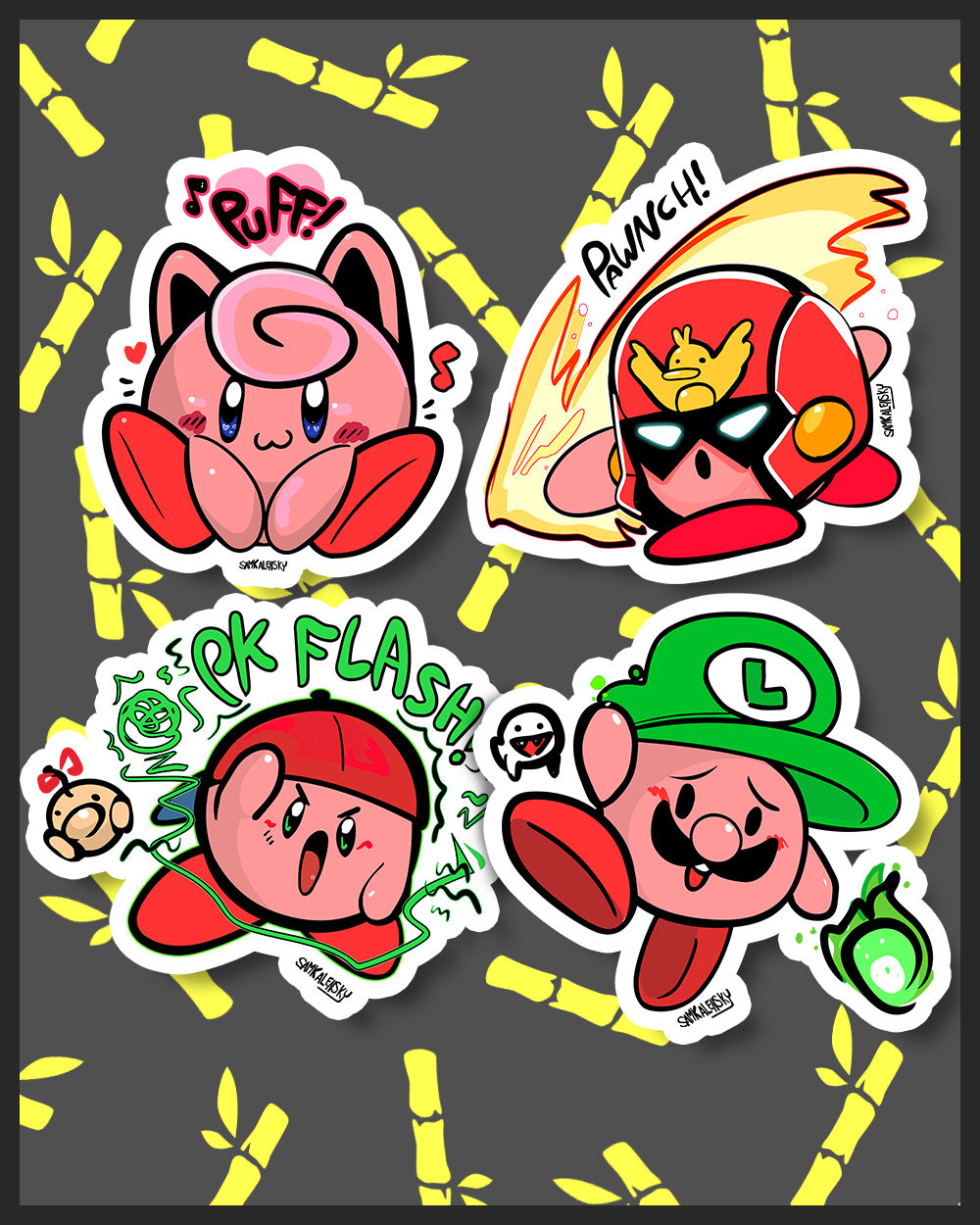 Luigi, Ness, Jigglypuff & Cpt. Falcon Sticker Bundle (4" each)