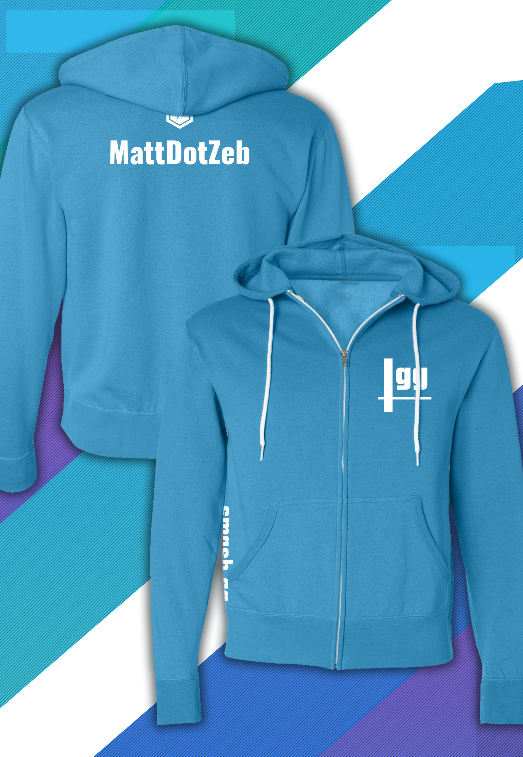 Custom Turquoise Zip-Up smash.gg Hoodie